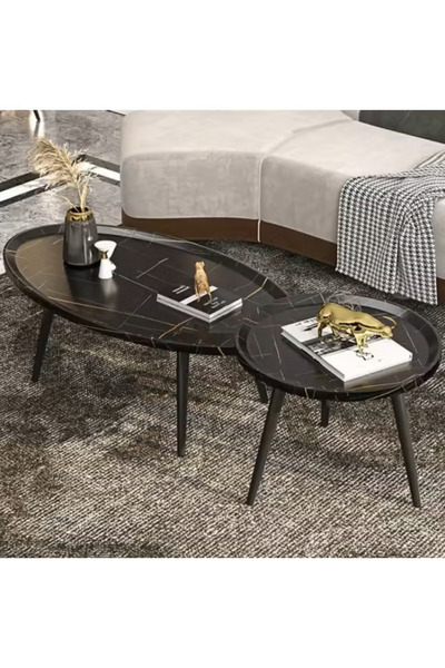 table Nesting Tables Set of 2, Round Coffee Tables Living Room Farmhouse, Rus...