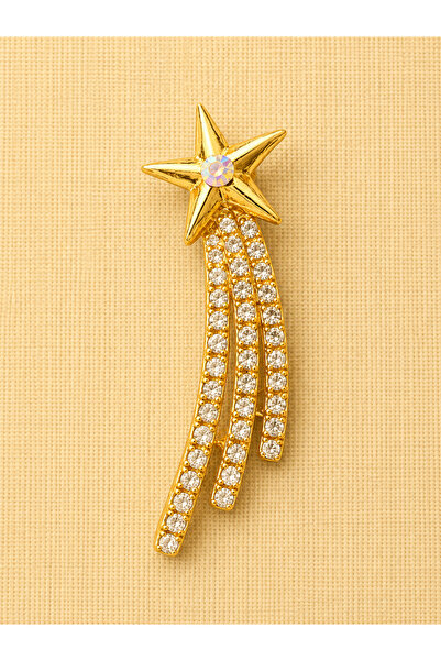 DREAMIOGIFTANDBOX Kuyruklu Yıldız Taşlı Gold Broş Rozet Kristal Taşlı Şık Vin...