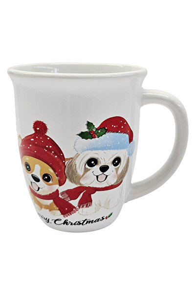 Zumzeria White Christmas Ceramic Mug with Dog Pattern and Hats 390ml