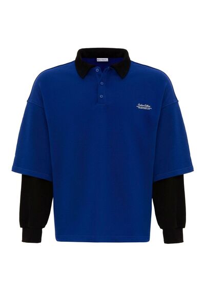S13 Store Polo Collar Double Sleeve Detailed Oversize Sweatshirt