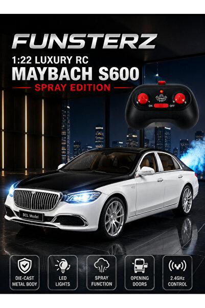 funsterz سيارة مرسيدس مايباخ S600 RC للرش بالرشاش، لعبة تحكم عن بعد مصبوبة با...