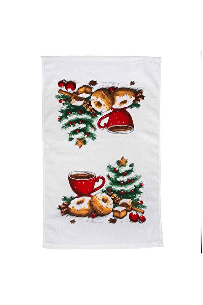 Zumzeria White Cotton Christmas Kitchen Towel with Donut Pattern 60x35cm