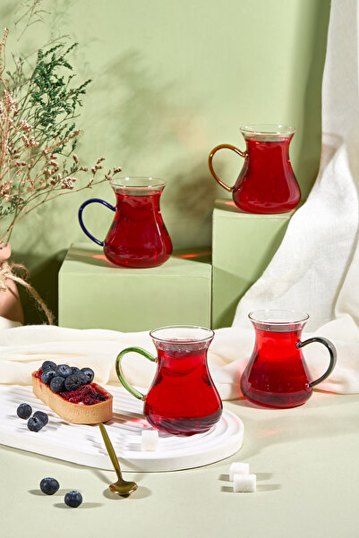 ALİNA HOME Elegans 4'Lü Renkli Kulplu Çay Bardağı