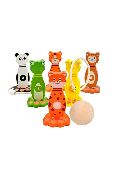ETOY Set de bowling educativ din lemn cu animale numerotate, minge si inele, ...