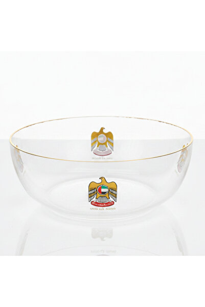 AKDC Silu Premium Glass Serving Bowl with UAE Falcon Emblem & Gold Rim – 20 cm