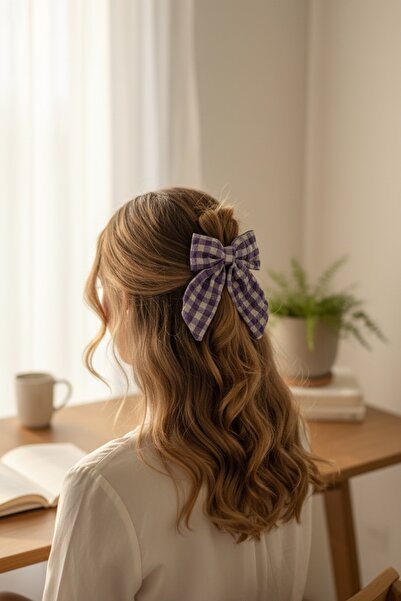 FAYRA ACCESSORIES Bowknot Buckle Gingham Patterned Textured Fabric Automatic ...
