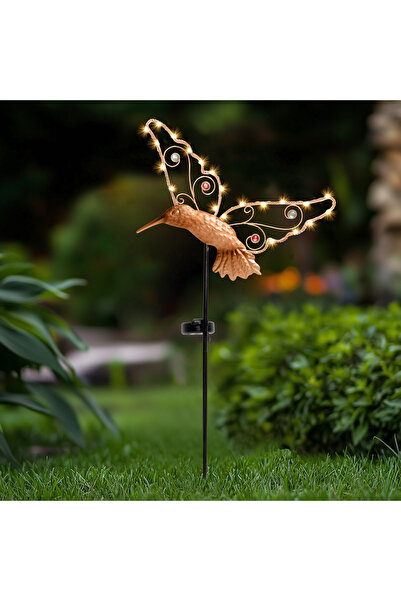 Zumzeria Solar Lamp with Bird Figurine Stick in Bronze Metal & 30 LED Bulbs 75cm