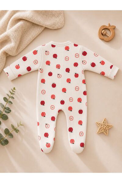 Organic Product DimpleBaby Vişne Desenli Bebek Patikli Tulum 0-12 Ay