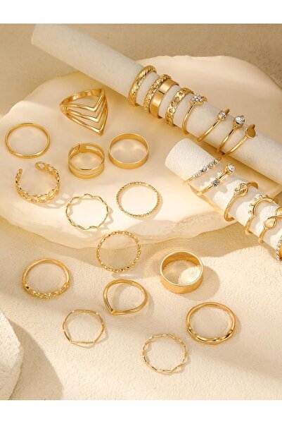 Aymix 30PCS Gold Rings Set, Boho Knuckle Ring for Women, Delicate Stackable, Fashionable Jewelry Accessory (Gold)
