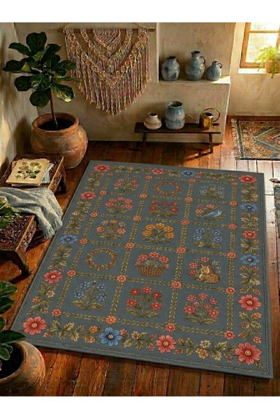 Rugs Modern Halı سجادة زخرفية كلاسيكية من SDT بنمط حديقة الزهور باللون الرماد...