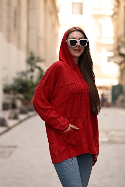 SHOPPEBUTİK سترة نسائية من القطن العرقي بقلنسوة وجيب أمامي واحد