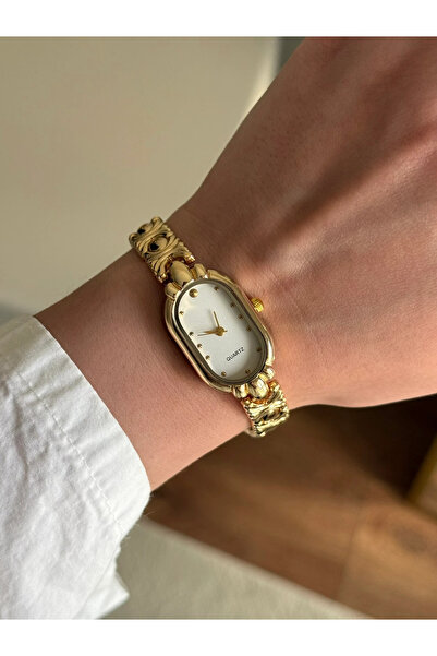 RoseandRoses Sansy Embroidered Cord Minimal Elegant Women Wrist Watch Gold