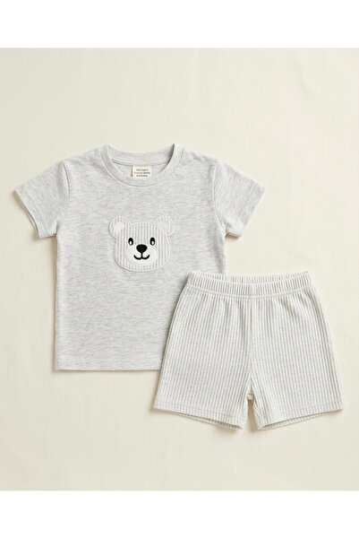 Adenbaby&kids AYICIK DETAYLI ŞORTLU ÇOCUK TAKIM