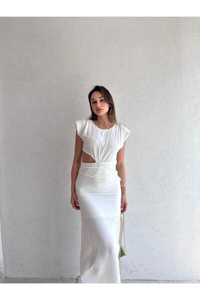 Mooi Butik فستان كوبيرنيكوس ميدي 9222 - أبيض