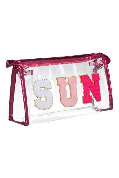 Zumzeria Double Pouch with Fuchsia Metallic Edge & Colorful Print 'Sun' 23x8....