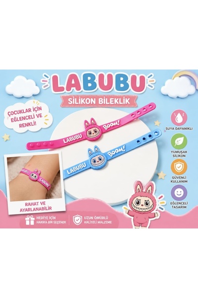 Erenle ticaret Labubu Silicone Waterproof Bracelet Pink and Blue Set of Two C...