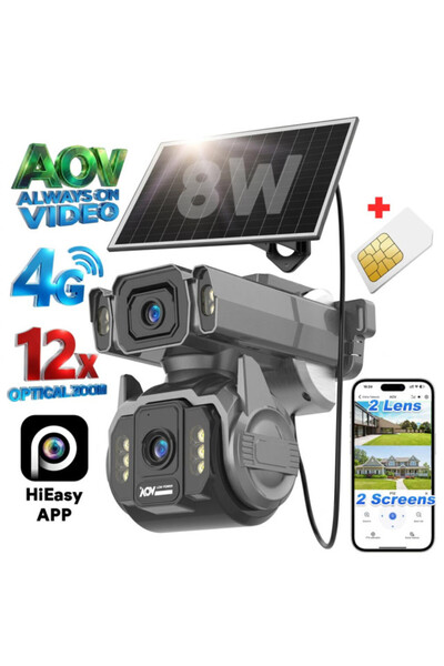 VeeShop AOV 4G Surveillance Camera with Solar Panel and SIM, 12X Optical Zoom...