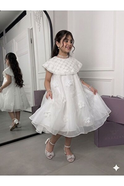 Pyramid masterpieces Girls' White Dress with Soft Flowers