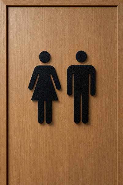 Sapphire 3D Tuvalet Kapı İşareti Kadın Erkek Figürü Siyah WC Tabelası Dekorat...