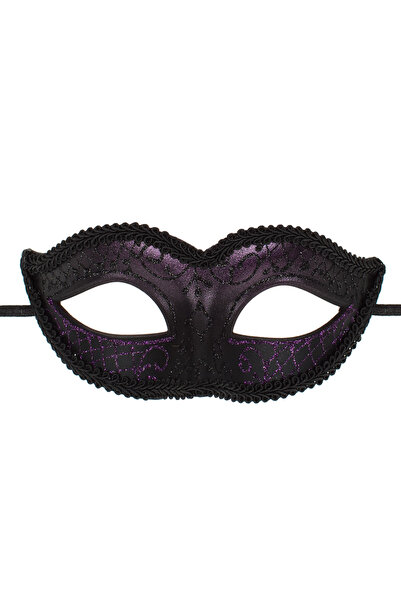 OEM Masca elegantă neagră, brodată și cu sclipici violet
