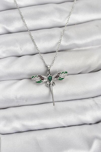 Clariss 316L Steel Chain Silver Color Dragonfly Model Zircon Stone Women's Ne...