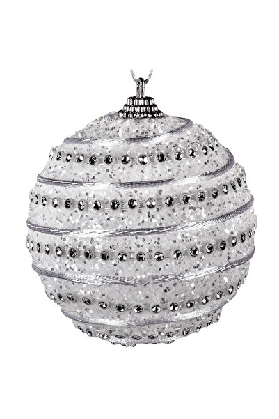 Zumzeria Ornament de brad Glob alb cu dungă argintie Ø8cm
