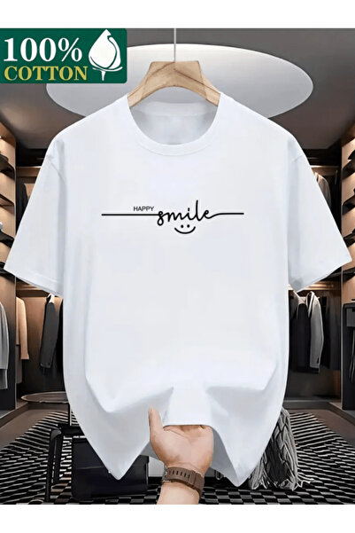 one button Tricou supradimensionat premium cu imprimeu Happy Smile Horizontal...