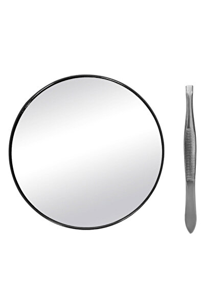 OEM Round Pocket Magnifying Mirror with Suction Cup & Tweezers 8.5cm