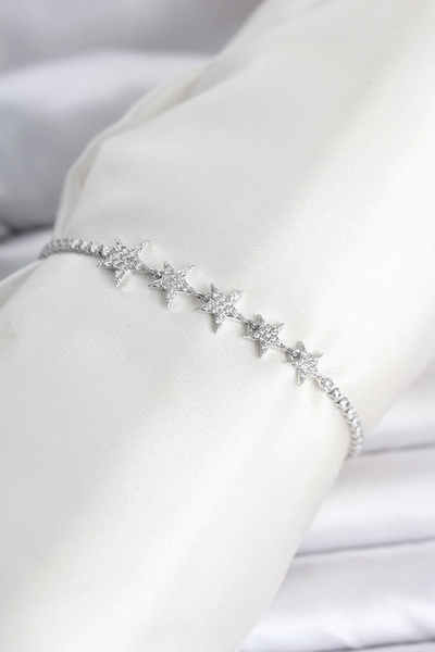 Clariss Brass Silver Color Row Star Model Waterway Women's Bracelet