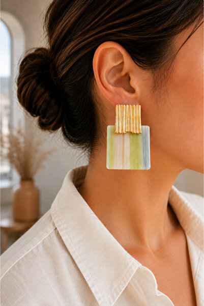 POYASE Gold Detailed Large Size Patterned Resin Earrings Modern Design Women'...