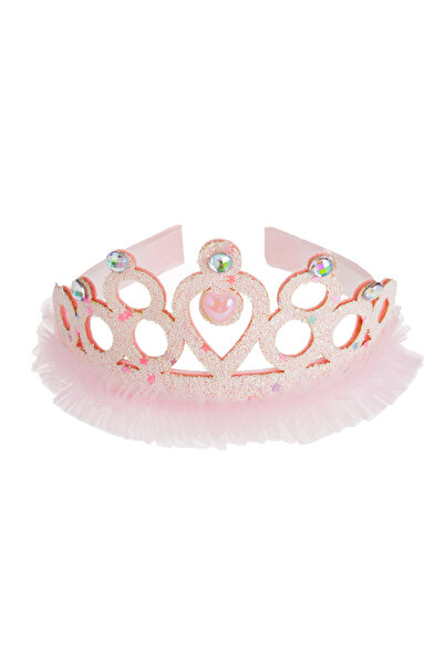 Zumzeria Pink Tiara with Glitter Tulle & Iridescent Stones for Kids