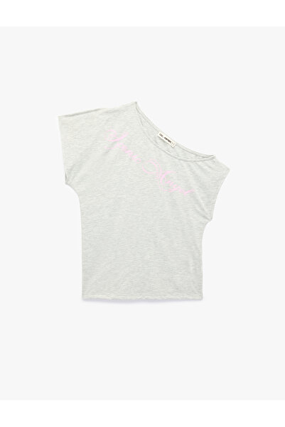 Koton Viscose Blended Slim Fit Short Sleeve Off-The-Shoulder Printed T-Shirt