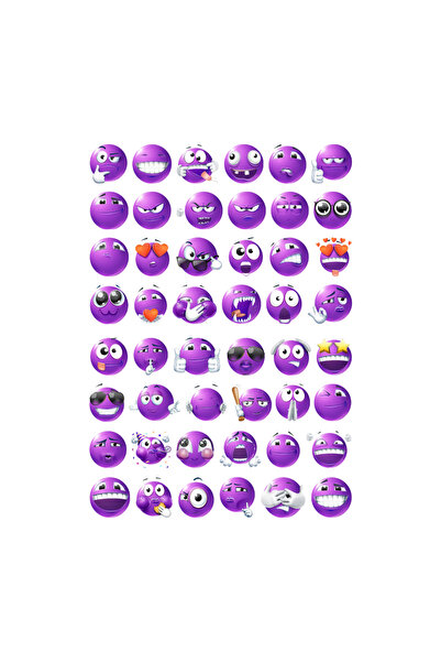 Ororabutik Set de 48 de autocolante cu emoji amuzante mov - Set de autocolant...
