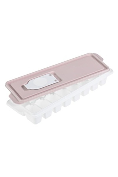 OEM White Plastic Ice Cube Tray with Nude Pink Lid for 16 Ice Cubes