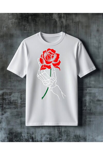 COMVİCHO Red Rose Printed Oversize T-Shirt