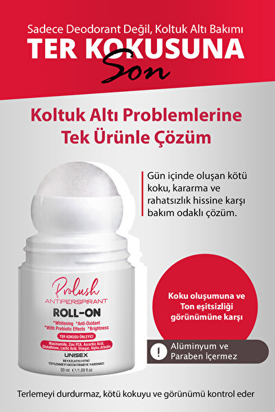 Prolush Koltuk Altı, Ter Kokusu Önleyici, Antiperspirant Beyazlatıcı Etkili, Ton Eşitleyici Unisex Roll On 50 ml