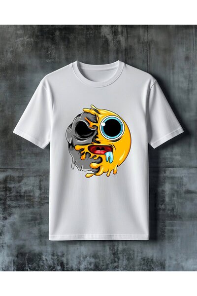 COMVİCHO Sari Canavar Goz Mavi Printed Oversize T-Shirt