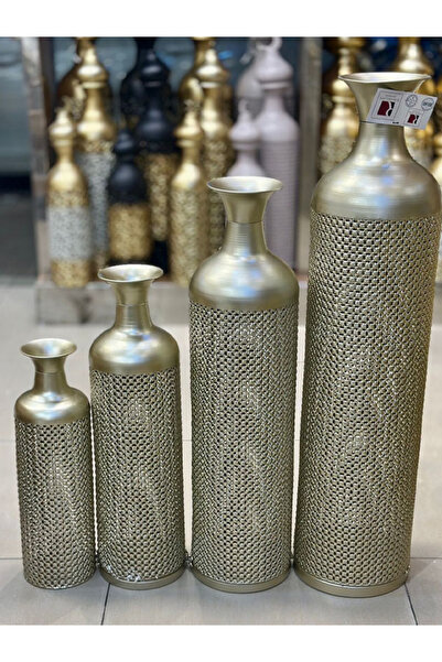 Generic مجموعة فازات ديكور معدنية ذهبية اللون بتصميم شبكي 4قطع