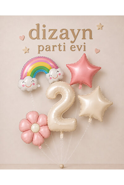 Dizayn Parti Evi Pastel Tonlu Krem Rakam Folyo Balon Seti 1 2 3 4 Yaş Doğum G...