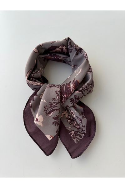 who knows ¿ Kahverengi Gri Çiçekli Desenli Fular Bandana Kadın Giyim Aksesuar...