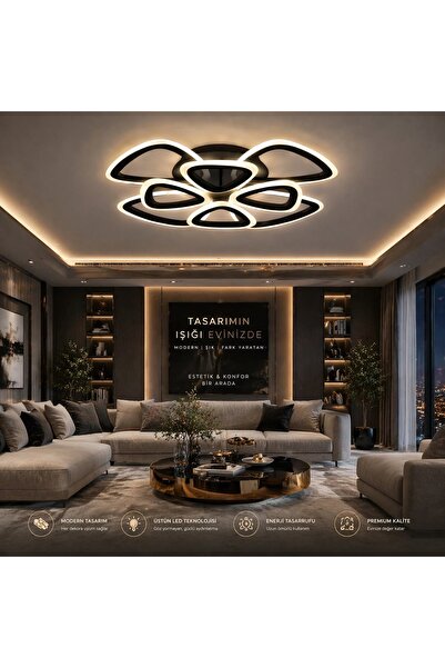 Elektroyou MS39005-4+4 Modern 3 Renk Ledli Mimari Tasarım Siyah Plafonyer Lük...