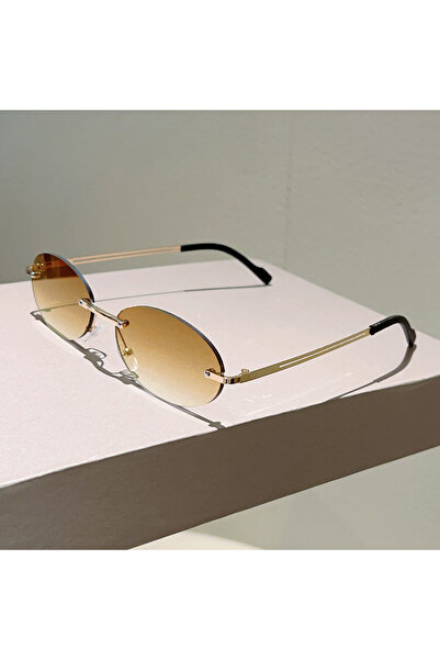 Choice5 as picture shows gradient tea KAMMPT Rimless Oval Sunglasses Men Fash...