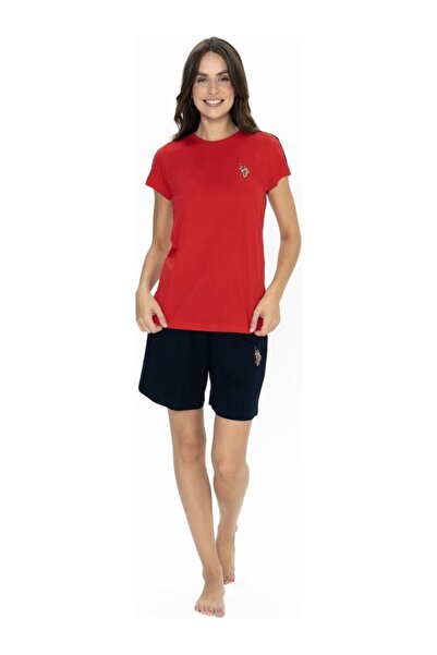U.S. Polo Assn. 20000 Women's Melange Short Sleeve Round Neck Shorts Set