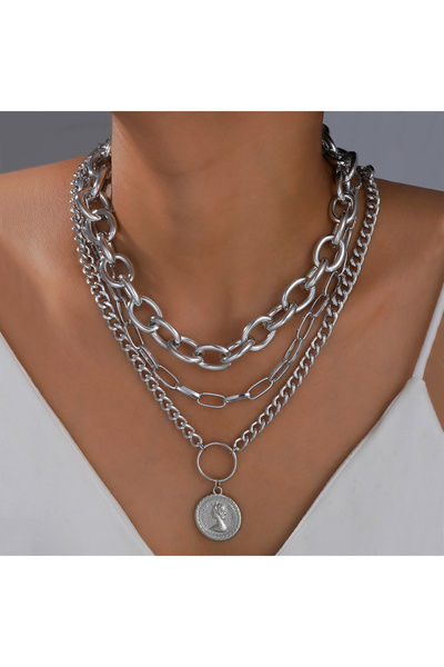 Choice1 AYA6493402 3pcs Vintage Multi-Layer Coin Pendant Necklace Set For Wom...