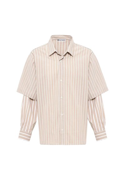 S13 Store Double sleeve detailed relaxed fit striped shirt