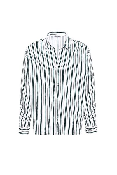 S13 Store Çizgili Uzun Kollu Oversize Keten Gömlek