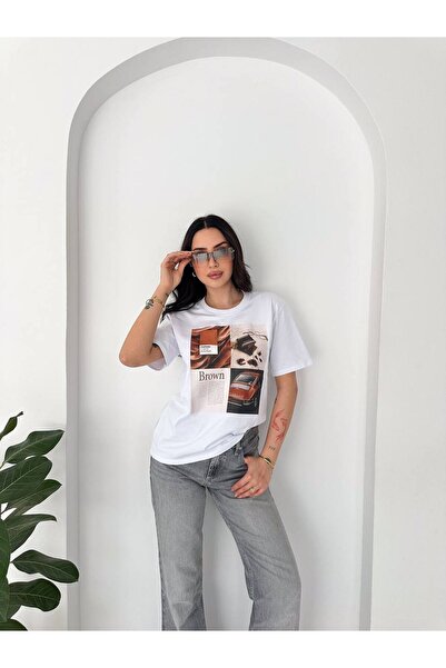 gozdefashion Kadın Araba Baskı Detaylı T-Shirt