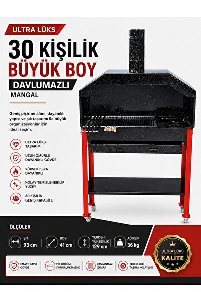 temiz iş 30 Kişilik Davlumazlı XXL Barbekü Mangal Pik Döküm İç Hazneli