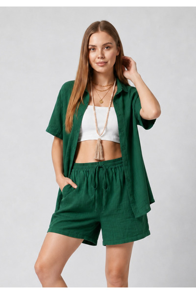 Little Visqon Oversized Shirt and Elastic Waist Shorts Set