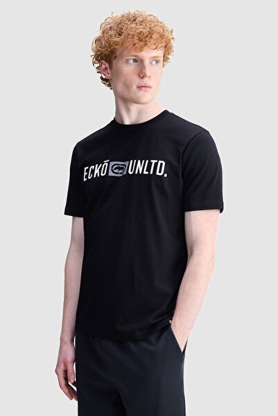 ecko unltd. Beckett Regular Fit Crew Neck Printed 100% Cotton Men's Black T-S...